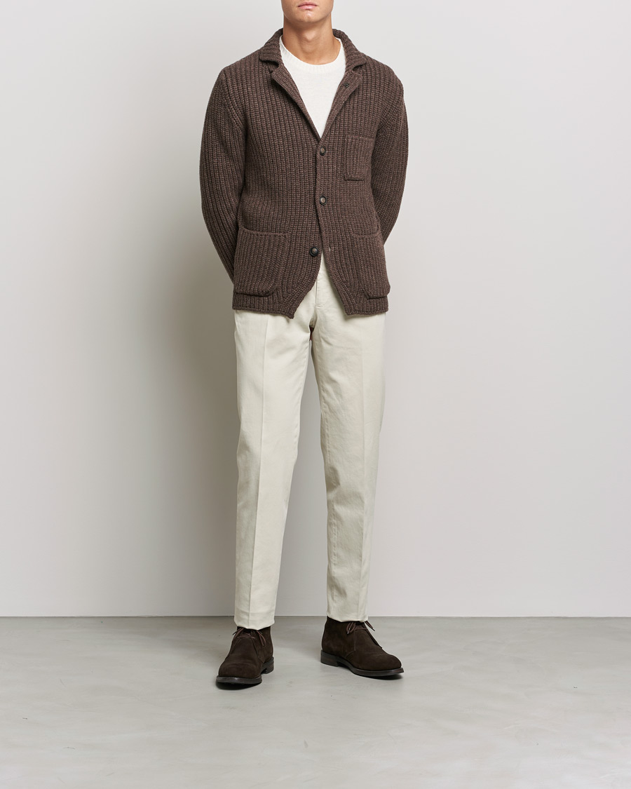 Men | Sweaters & Knitwear | Gran Sasso | Heavy Wool Knitted Blazer Cardigan Brown