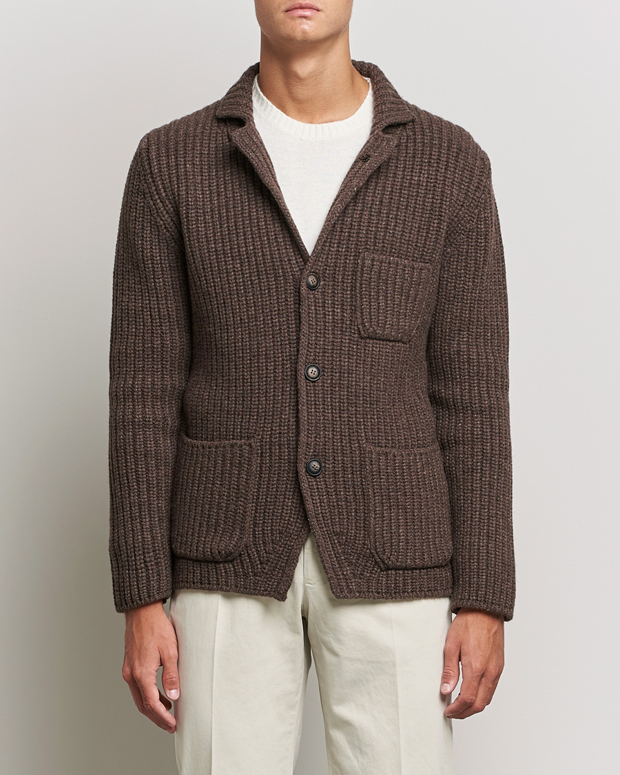 Men | Sweaters & Knitwear | Gran Sasso | Heavy Wool Knitted Blazer Cardigan Brown