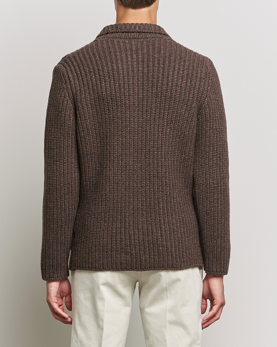Men | Sweaters & Knitwear | Gran Sasso | Heavy Wool Knitted Blazer Cardigan Brown