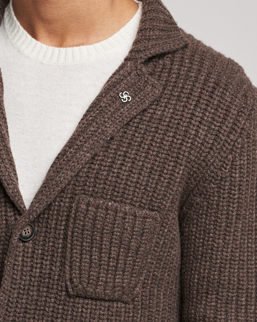 Men | Sweaters & Knitwear | Gran Sasso | Heavy Wool Knitted Blazer Cardigan Brown