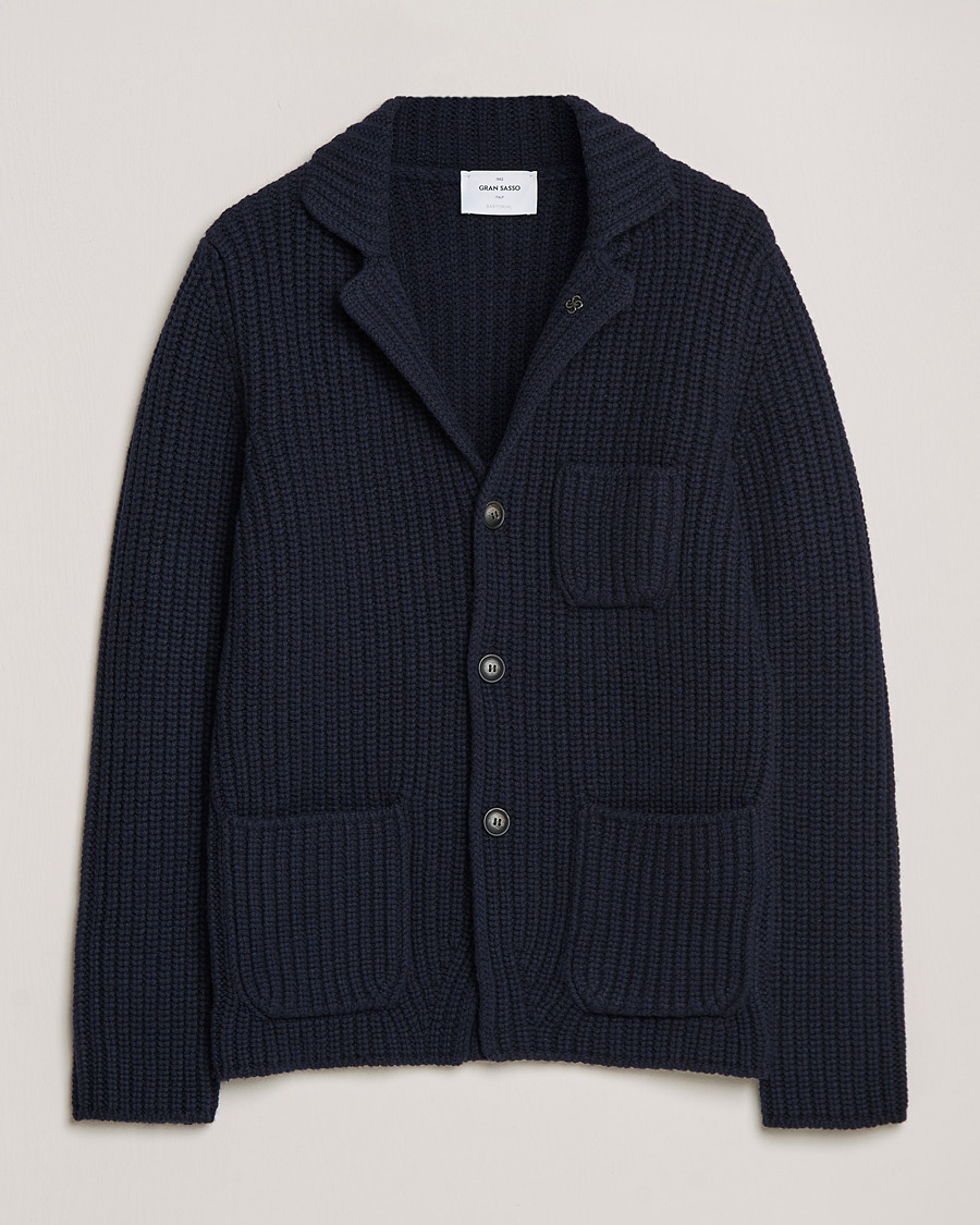 Men |  | Gran Sasso | Heavy Wool Knitted Blazer Cardigan Navy