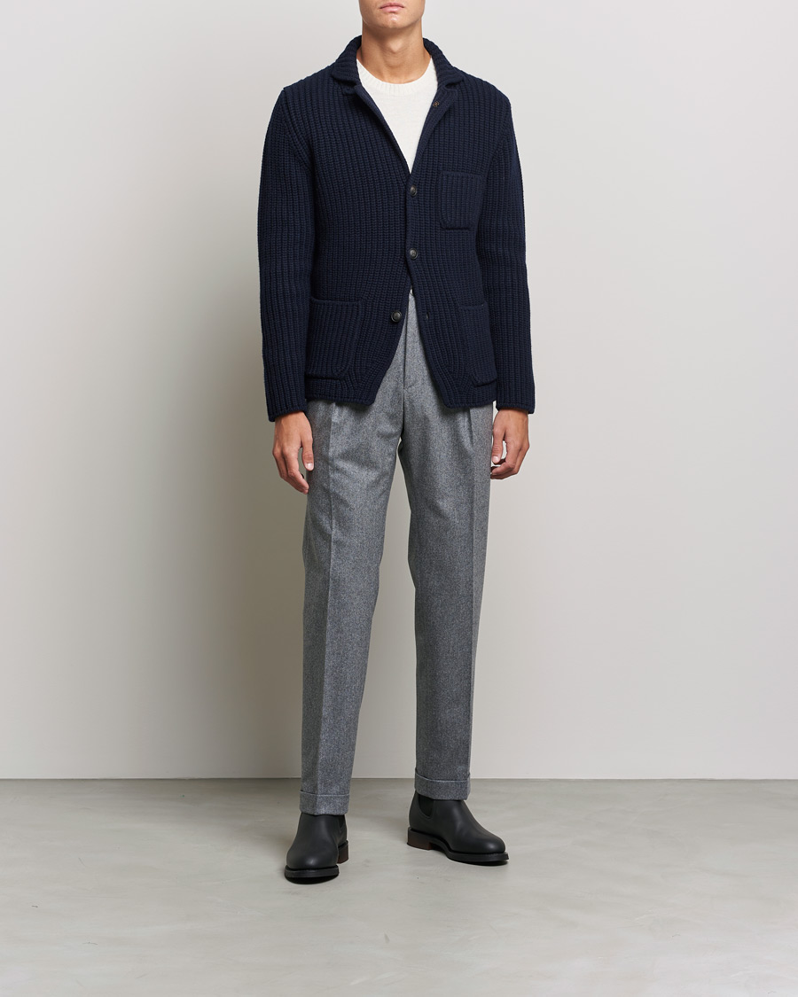 Men | Sweaters & Knitwear | Gran Sasso | Heavy Wool Knitted Blazer Cardigan Navy