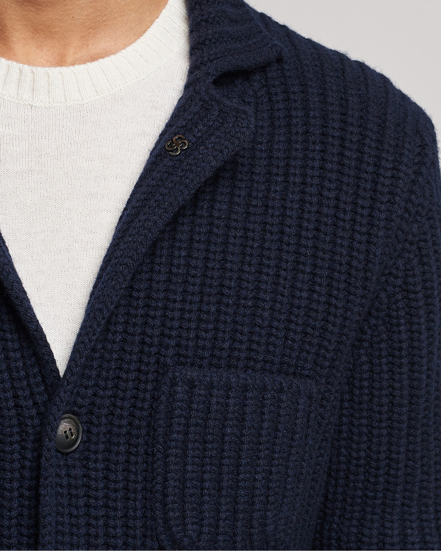 Men | Sweaters & Knitwear | Gran Sasso | Heavy Wool Knitted Blazer Cardigan Navy