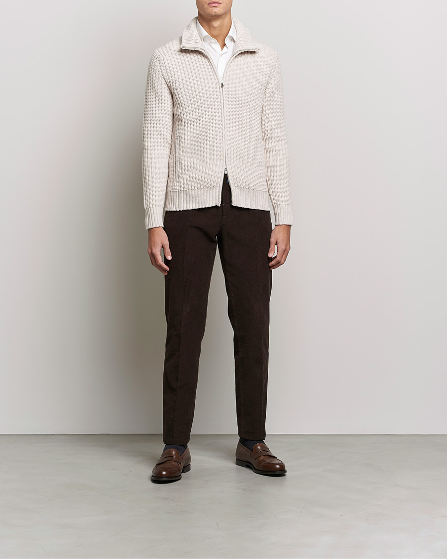 Men | Sweaters & Knitwear | Gran Sasso | Heavy Wool/Cashmere Full Zip Beige