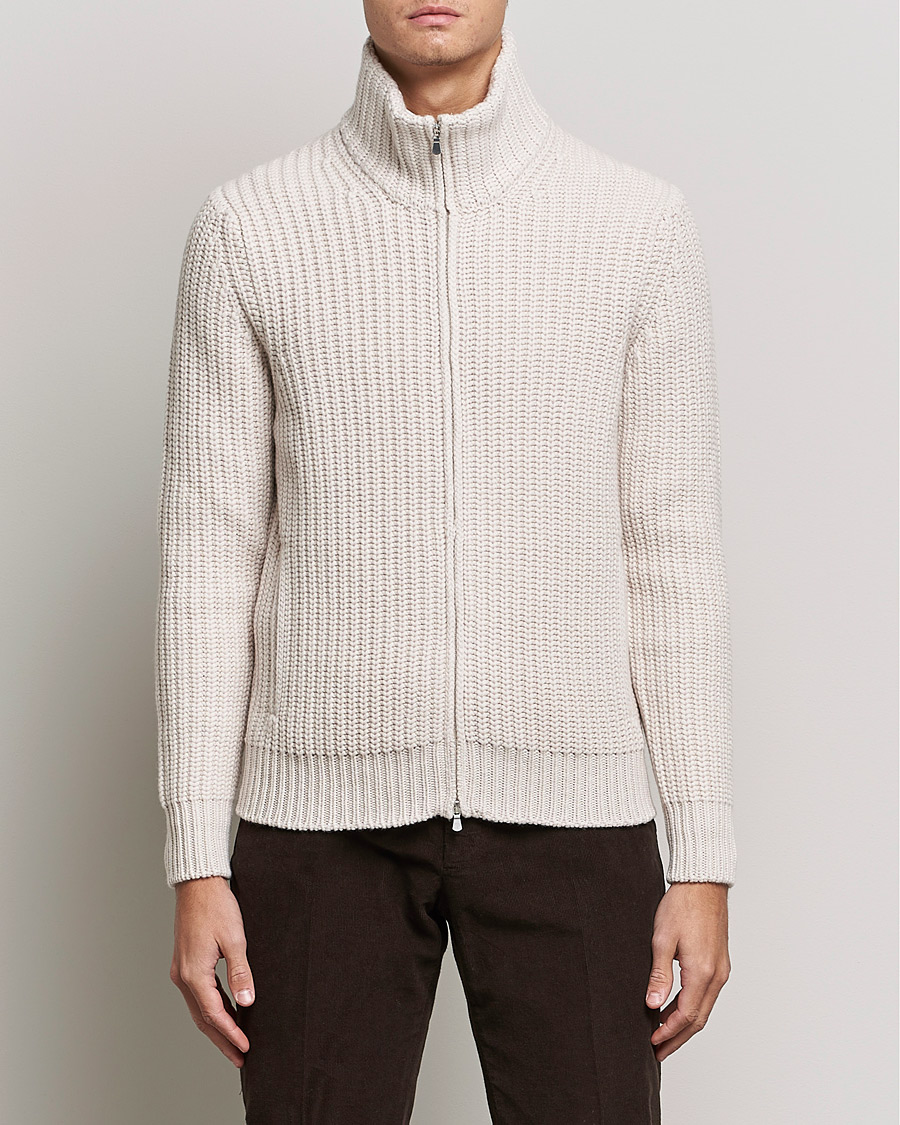 Men | Sweaters & Knitwear | Gran Sasso | Heavy Wool/Cashmere Full Zip Beige