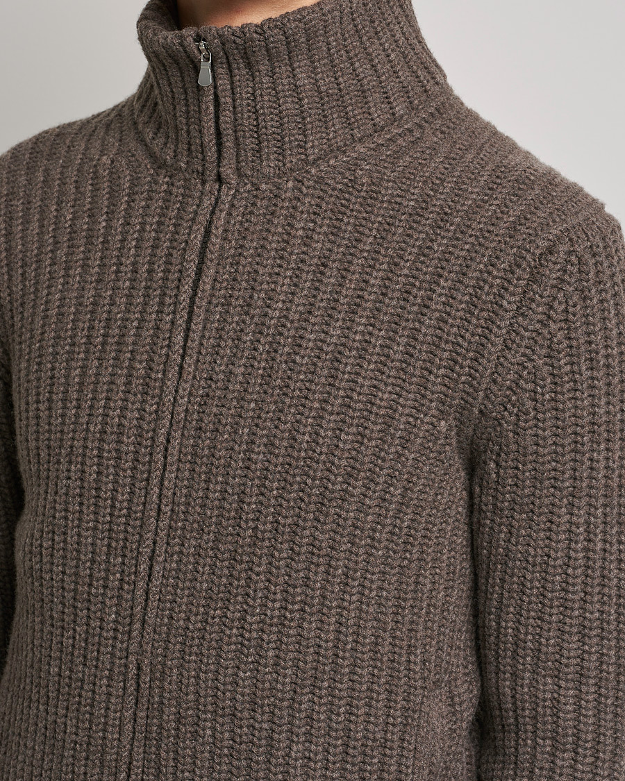 Men | Sweaters & Knitwear | Gran Sasso | Heavy Wool/Cashmere Full Zip Brown