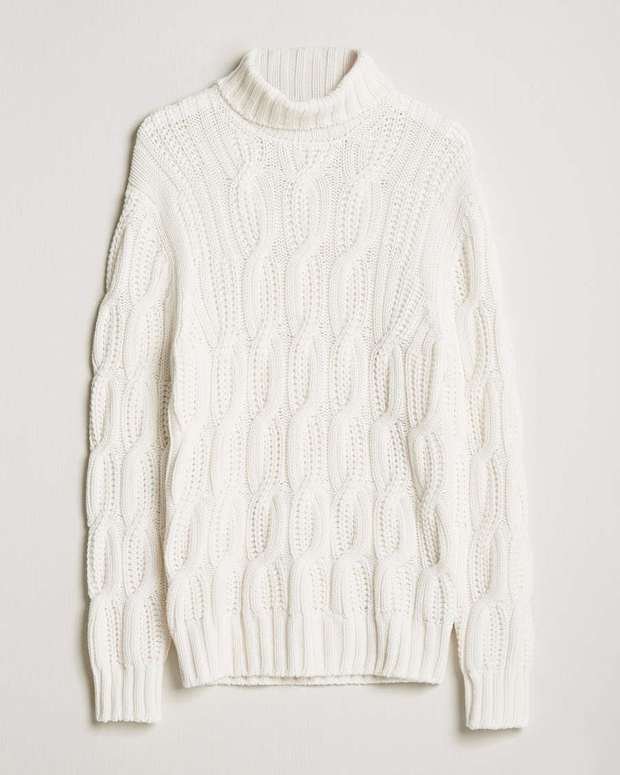 Men | Sweaters & Knitwear | Gran Sasso | Cable Knitted Wool/Cashmere Roll Neck Off White