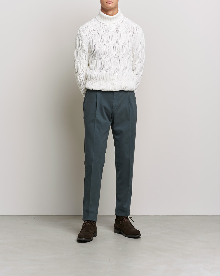 Men | Italian Department | Gran Sasso | Cable Knitted Wool/Cashmere Roll Neck Off White