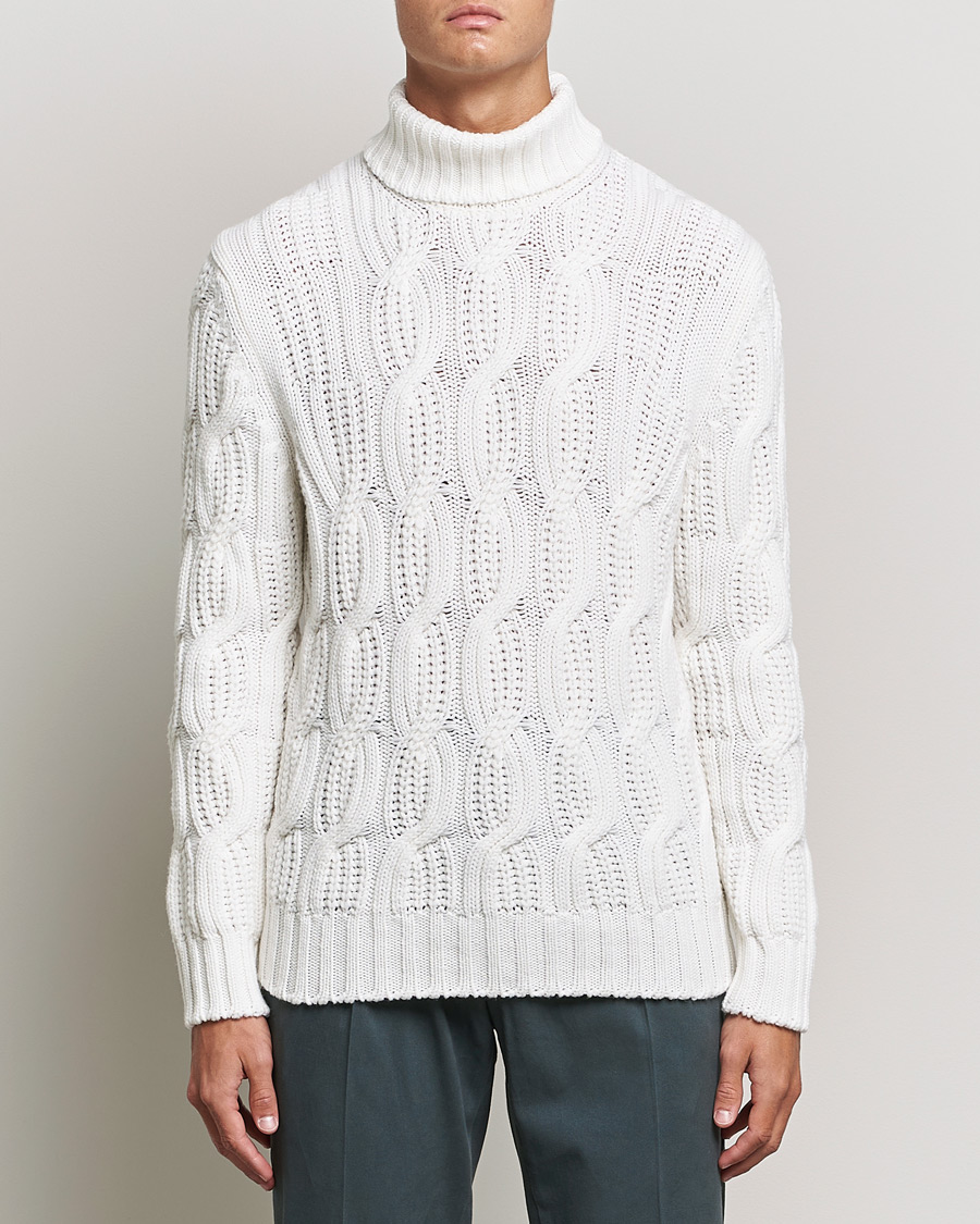 Men | Sweaters & Knitwear | Gran Sasso | Cable Knitted Wool/Cashmere Roll Neck Off White
