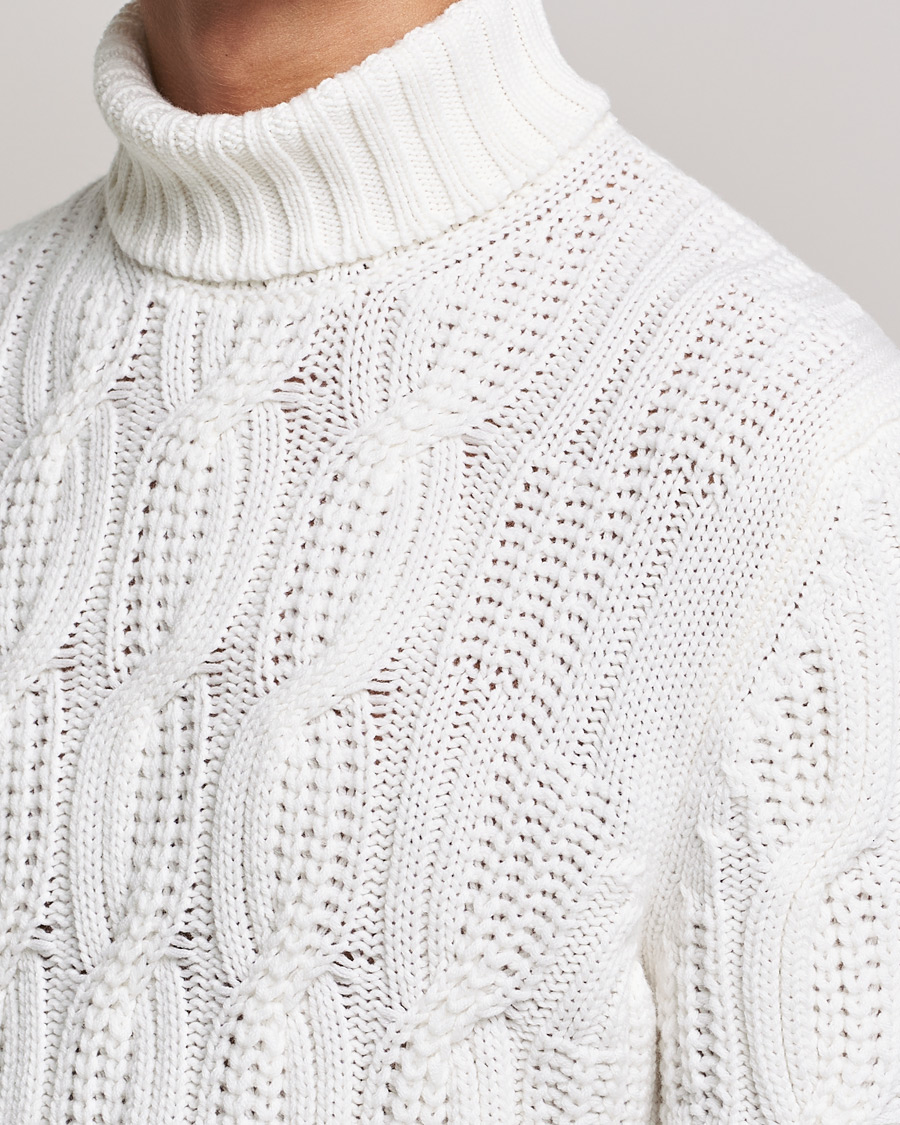 Men | Sweaters & Knitwear | Gran Sasso | Cable Knitted Wool/Cashmere Roll Neck Off White