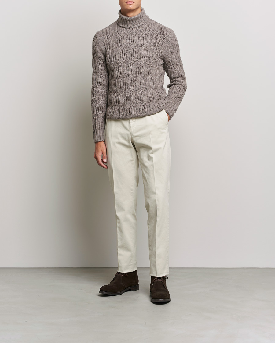 Men | Sweaters & Knitwear | Gran Sasso | Cable Knitted Wool/Cashmere Roll Neck Brown