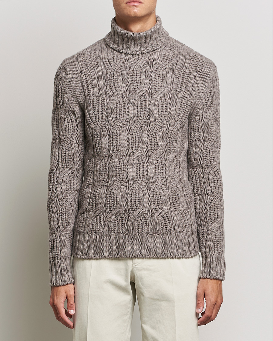 Men | Sweaters & Knitwear | Gran Sasso | Cable Knitted Wool/Cashmere Roll Neck Brown