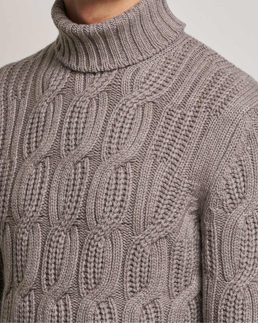 Men | Sweaters & Knitwear | Gran Sasso | Cable Knitted Wool/Cashmere Roll Neck Brown