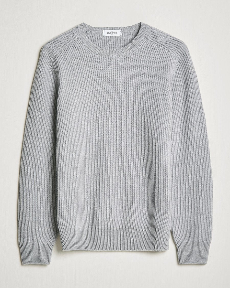 Gran Sasso Knitted Wool/Cashmere Structure Crewneck Light grey at