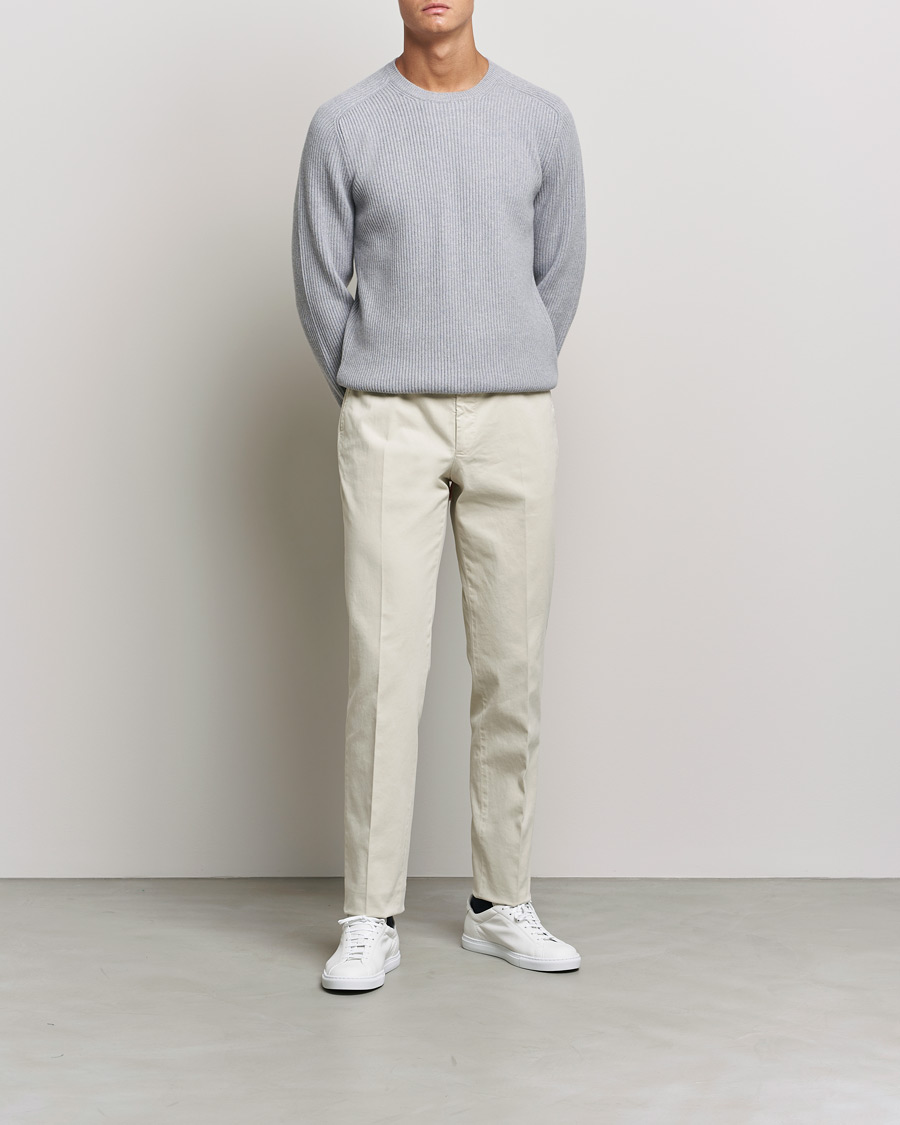 Men | Sweaters & Knitwear | Gran Sasso | Knitted Wool/Cashmere Structure Crewneck Light grey