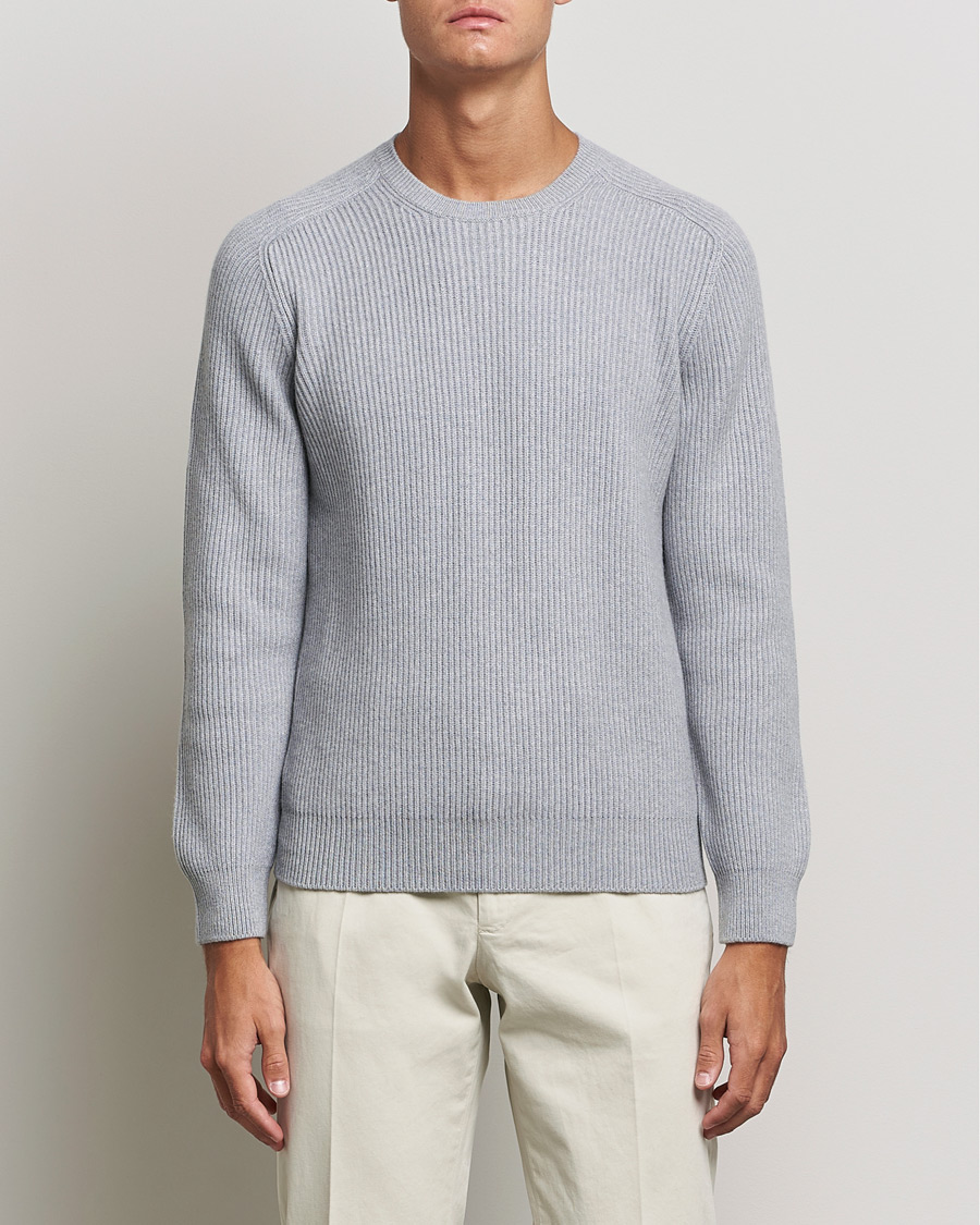 Gran Sasso Knitted Wool/Cashmere Structure Crewneck Light grey at