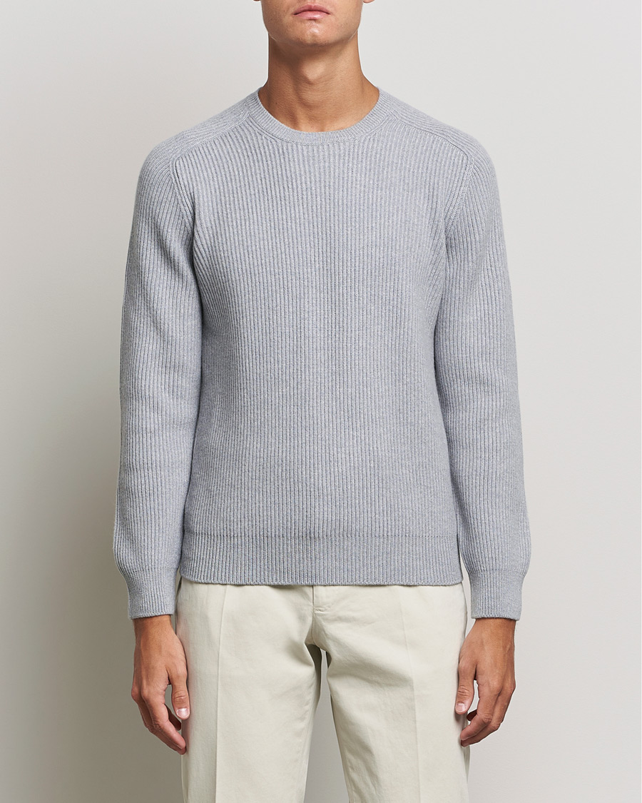 Men |  | Gran Sasso | Knitted Wool/Cashmere Structure Crewneck Light grey
