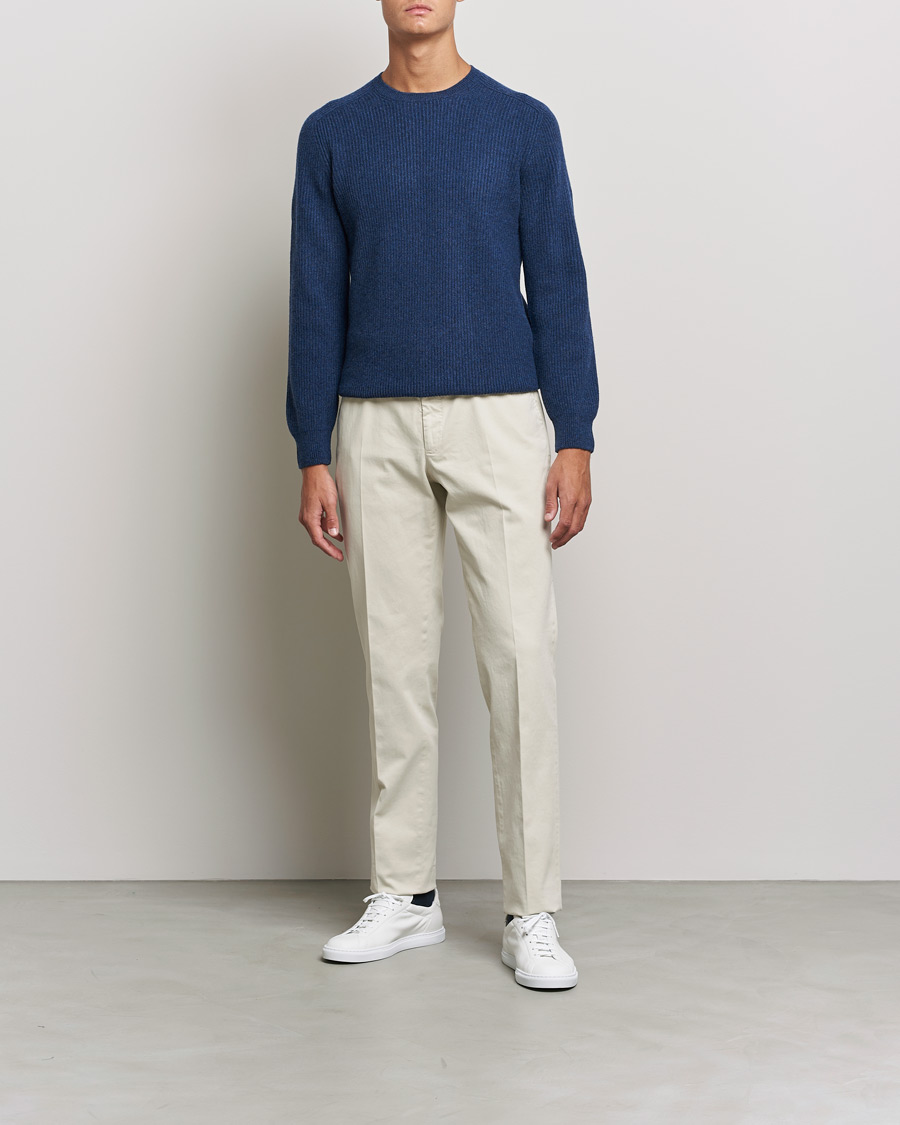 Men | Sweaters & Knitwear | Gran Sasso | Knitted Wool/Cashmere Structure Crewneck Navy
