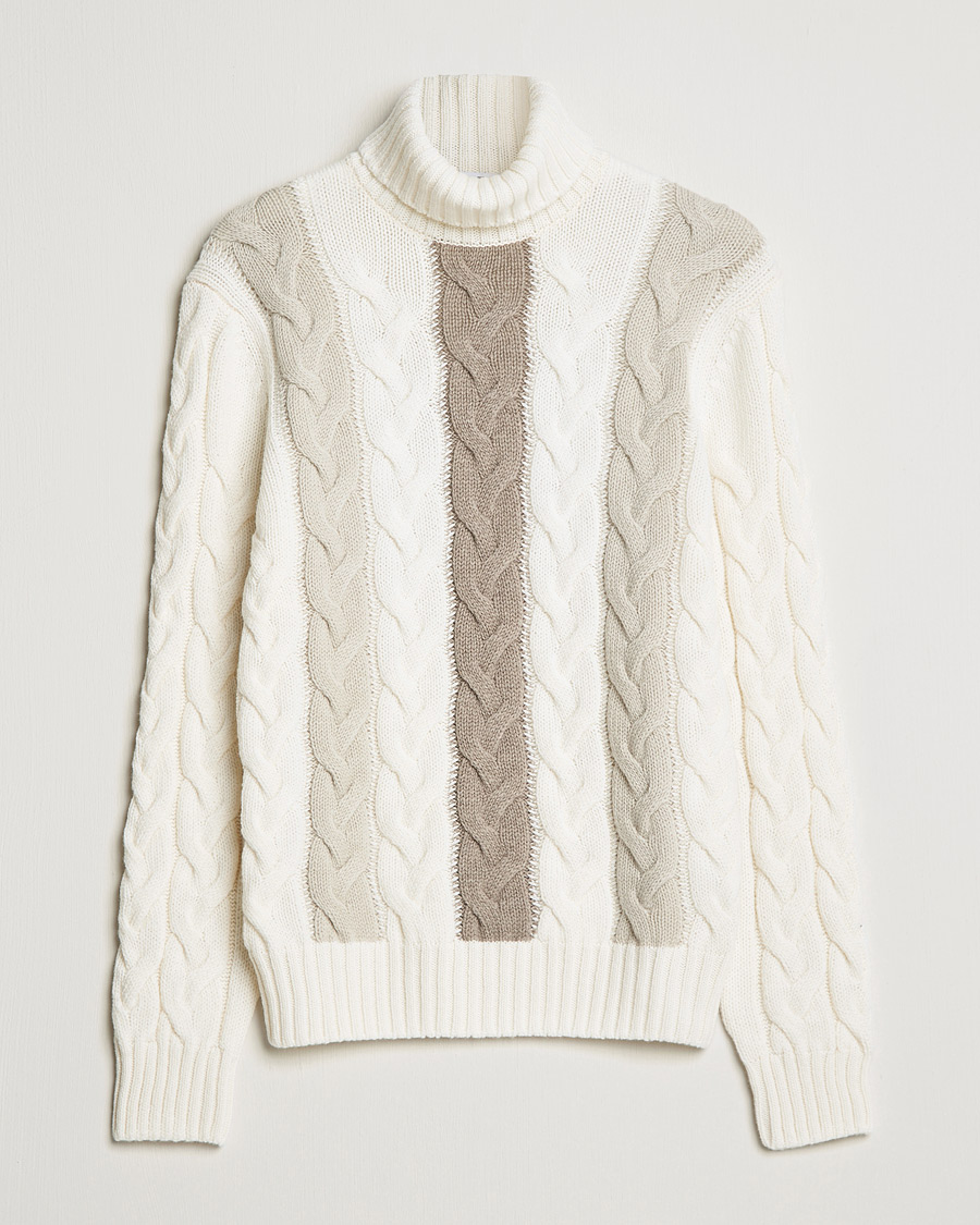Men |  | Gran Sasso | Cable Knitted Wool Rollneck Off White