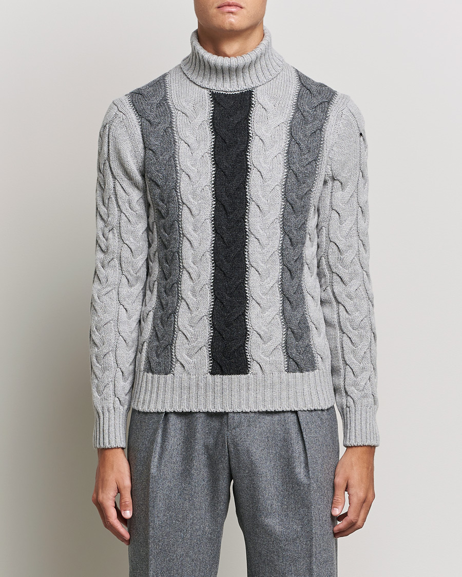 Men | Gran Sasso | Gran Sasso | Cable Knitted Wool Rollneck Grey