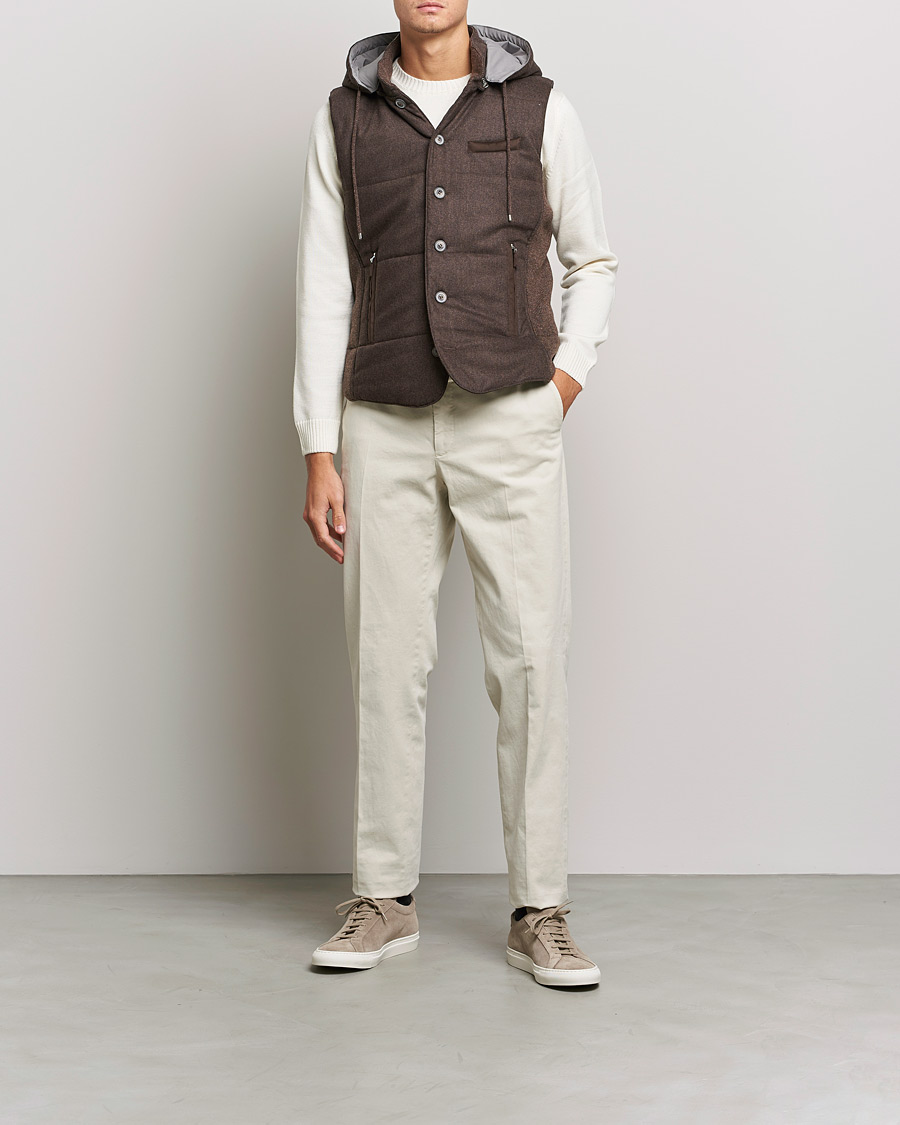 Men | Sweaters & Knitwear | Gran Sasso | Wool Flannel Hooded Vest Brown