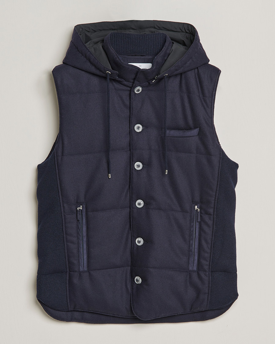 Gran Sasso Wool Flannel Hooded Vest Navy at CareOfCarl.com