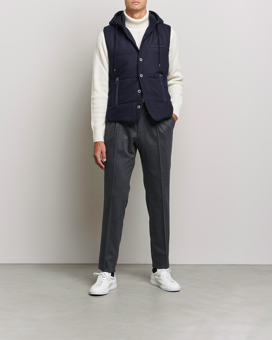 Men | Sweaters & Knitwear | Gran Sasso | Wool Flannel Hooded Vest Navy