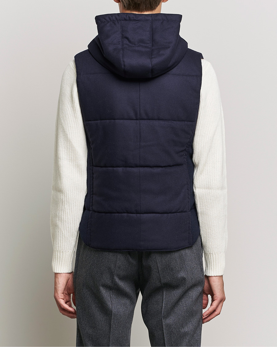 Gran Sasso Wool Flannel Hooded Vest Navy at CareOfCarl.com