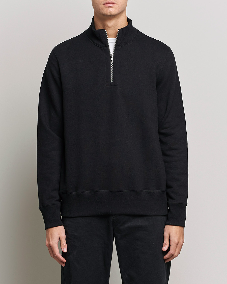 Men | Sweaters & Knitwear | Merz b. Schwanen | Organic Cotton Half Zip Sweat Black