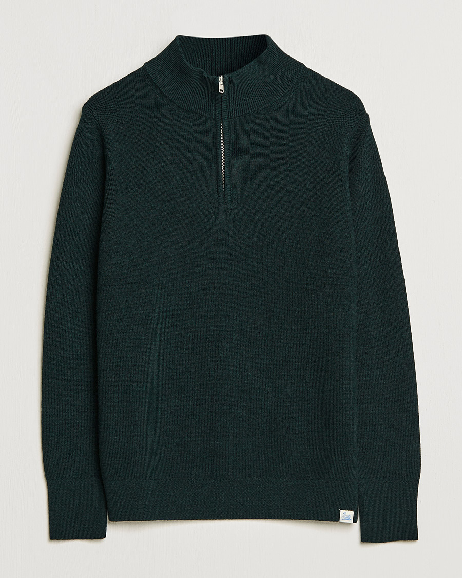 Men | Sweaters & Knitwear | Merz b. Schwanen | Merino Wool Half Zip Forest