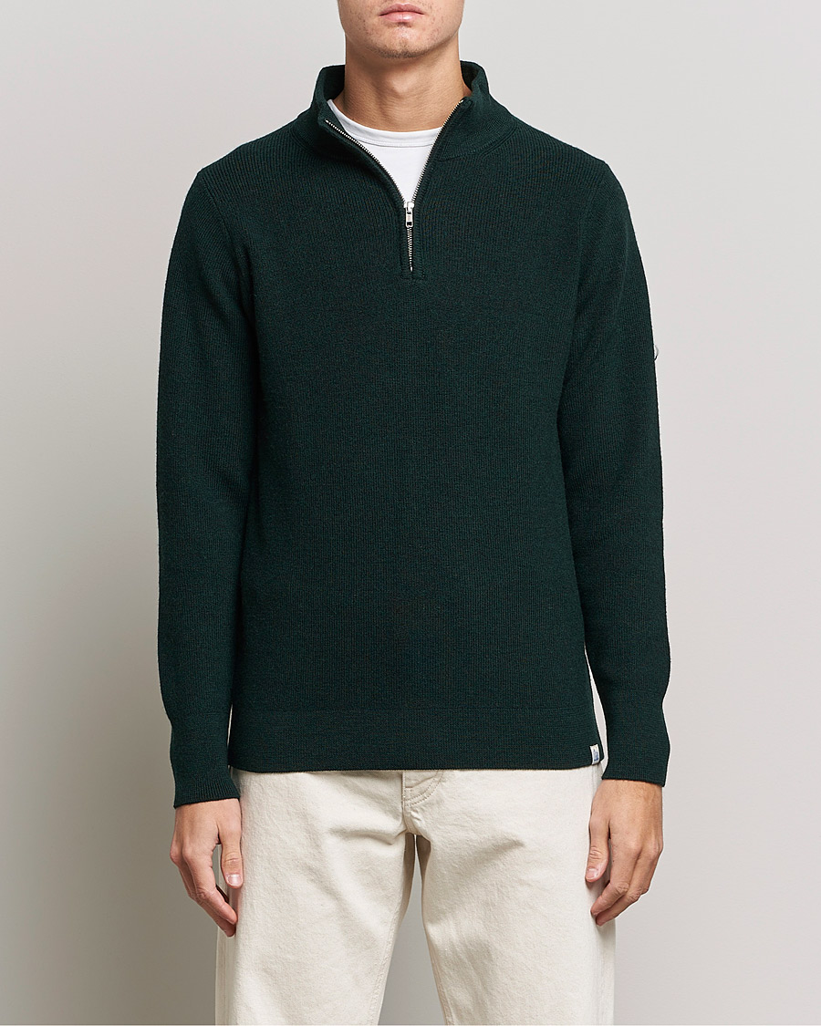 Men | Sweaters & Knitwear | Merz b. Schwanen | Merino Wool Half Zip Forest