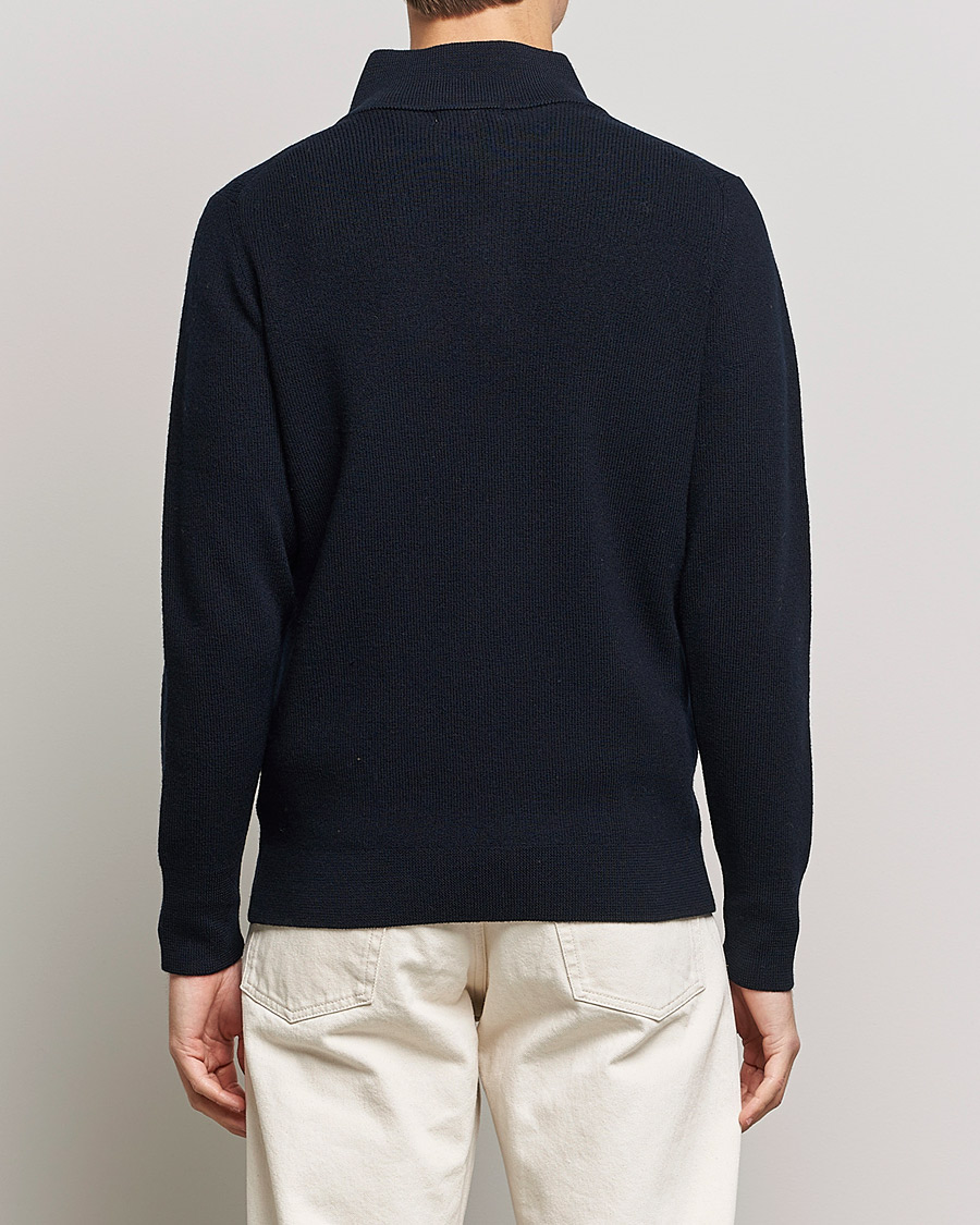Men | Sweaters & Knitwear | Merz b. Schwanen | Merino Wool Half Zip Dark Navy