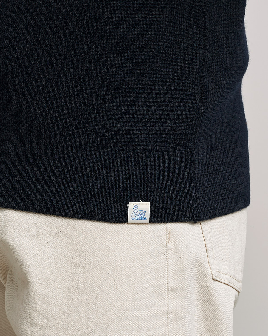 Men | Sweaters & Knitwear | Merz b. Schwanen | Merino Wool Half Zip Dark Navy