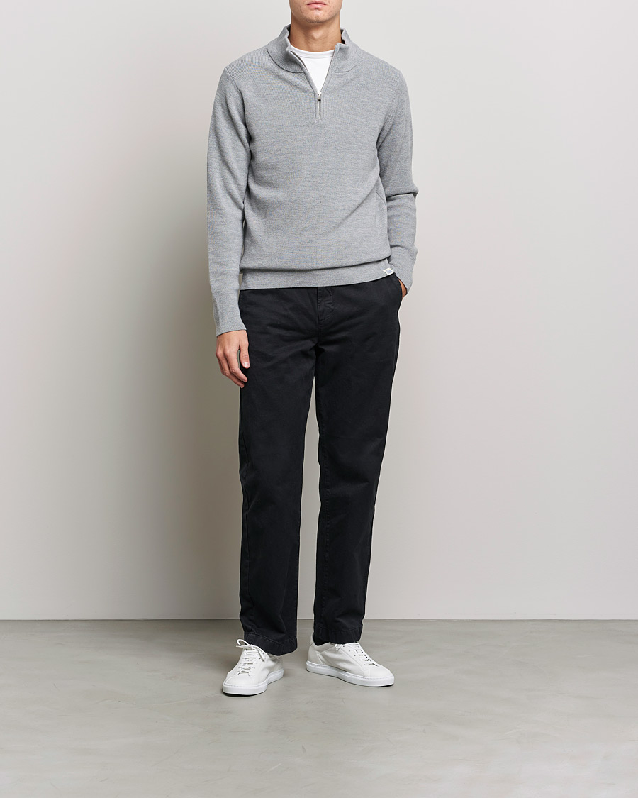 Men | Sweaters & Knitwear | Merz b. Schwanen | Merino Wool Half Zip Grey Mel
