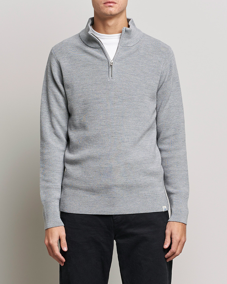 Men | Sweaters & Knitwear | Merz b. Schwanen | Merino Wool Half Zip Grey Mel