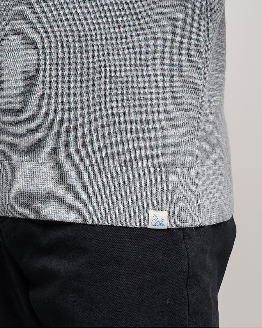 Men | Sweaters & Knitwear | Merz b. Schwanen | Merino Wool Half Zip Grey Mel