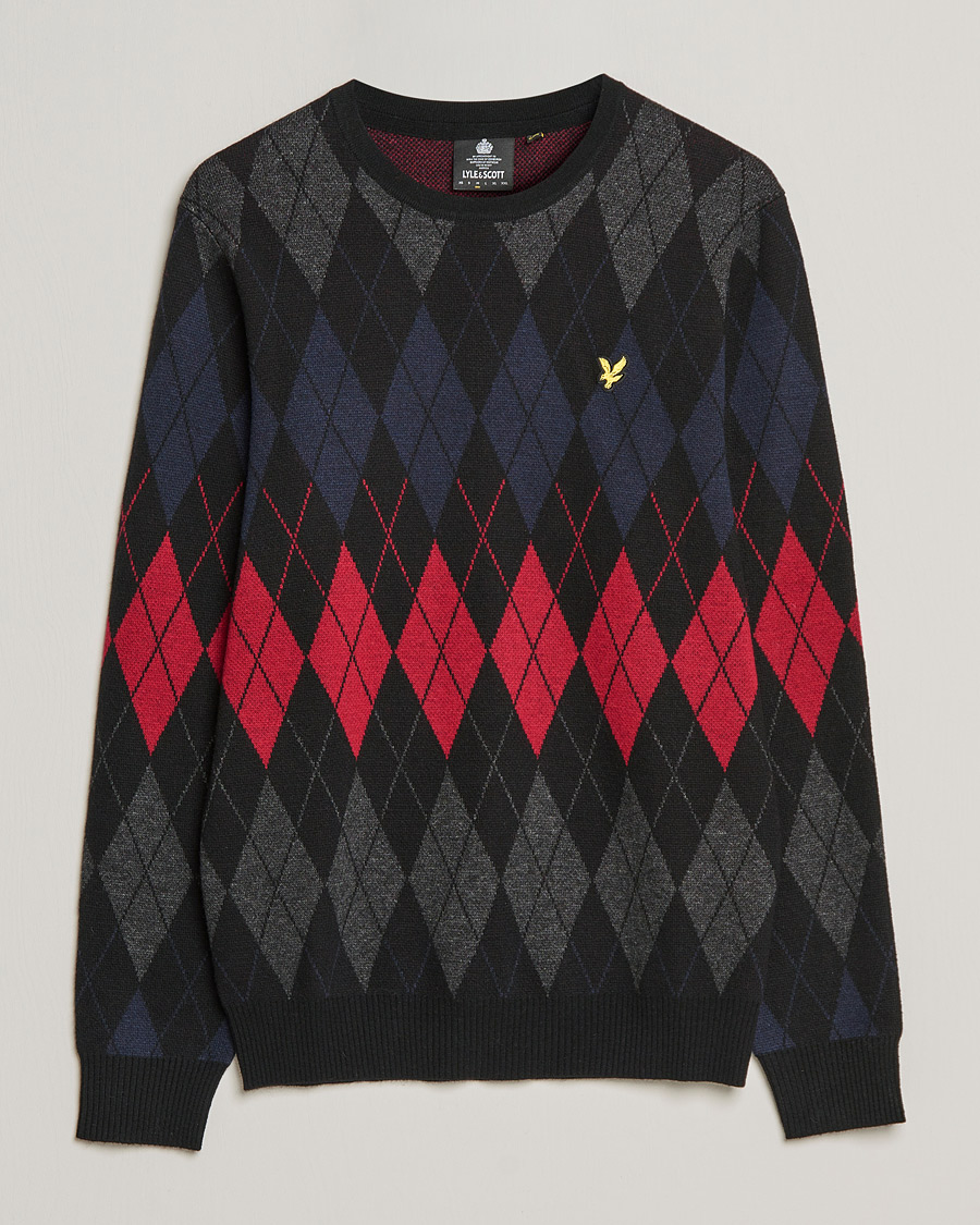 Men | Sweaters & Knitwear | Lyle & Scott | British Argyle Crew Neck Black