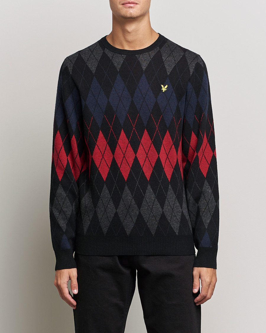 Men | Sweaters & Knitwear | Lyle & Scott | British Argyle Crew Neck Black