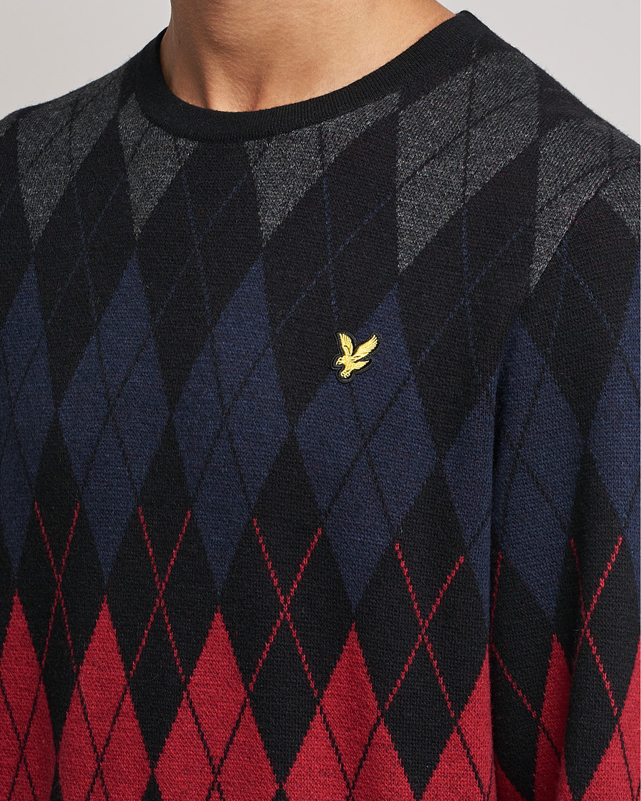 Men | Sweaters & Knitwear | Lyle & Scott | British Argyle Crew Neck Black