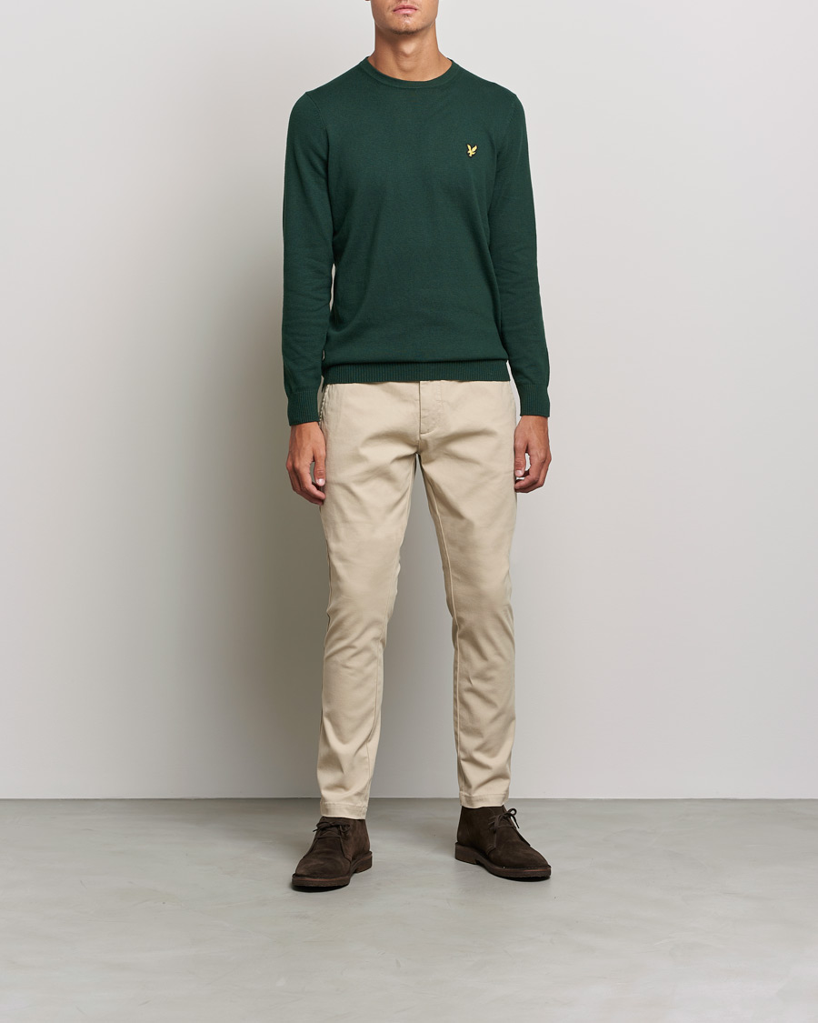 Men | Sweaters & Knitwear | Lyle & Scott | Crew Neck Cotton/Merino Jumper Dark Green