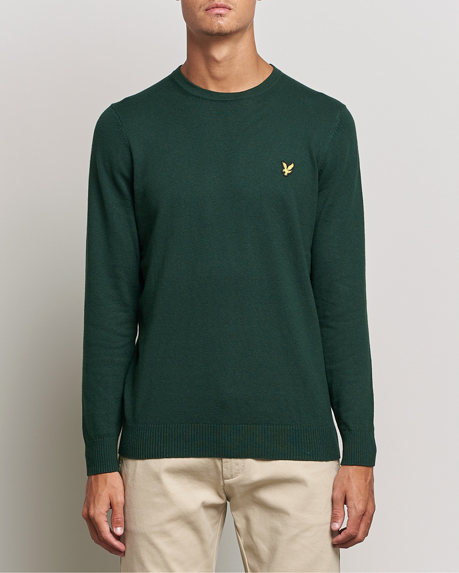 Men | Sweaters & Knitwear | Lyle & Scott | Crew Neck Cotton/Merino Jumper Dark Green