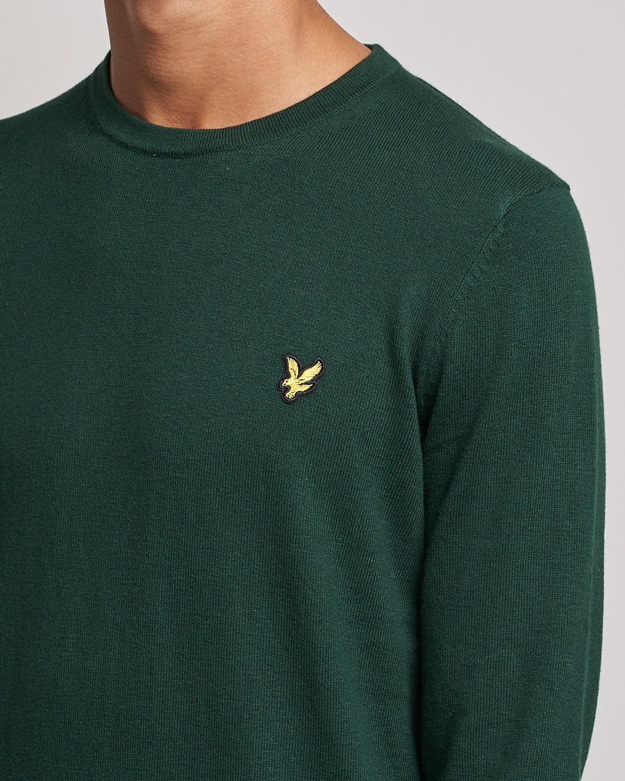 Men | Sweaters & Knitwear | Lyle & Scott | Crew Neck Cotton/Merino Jumper Dark Green