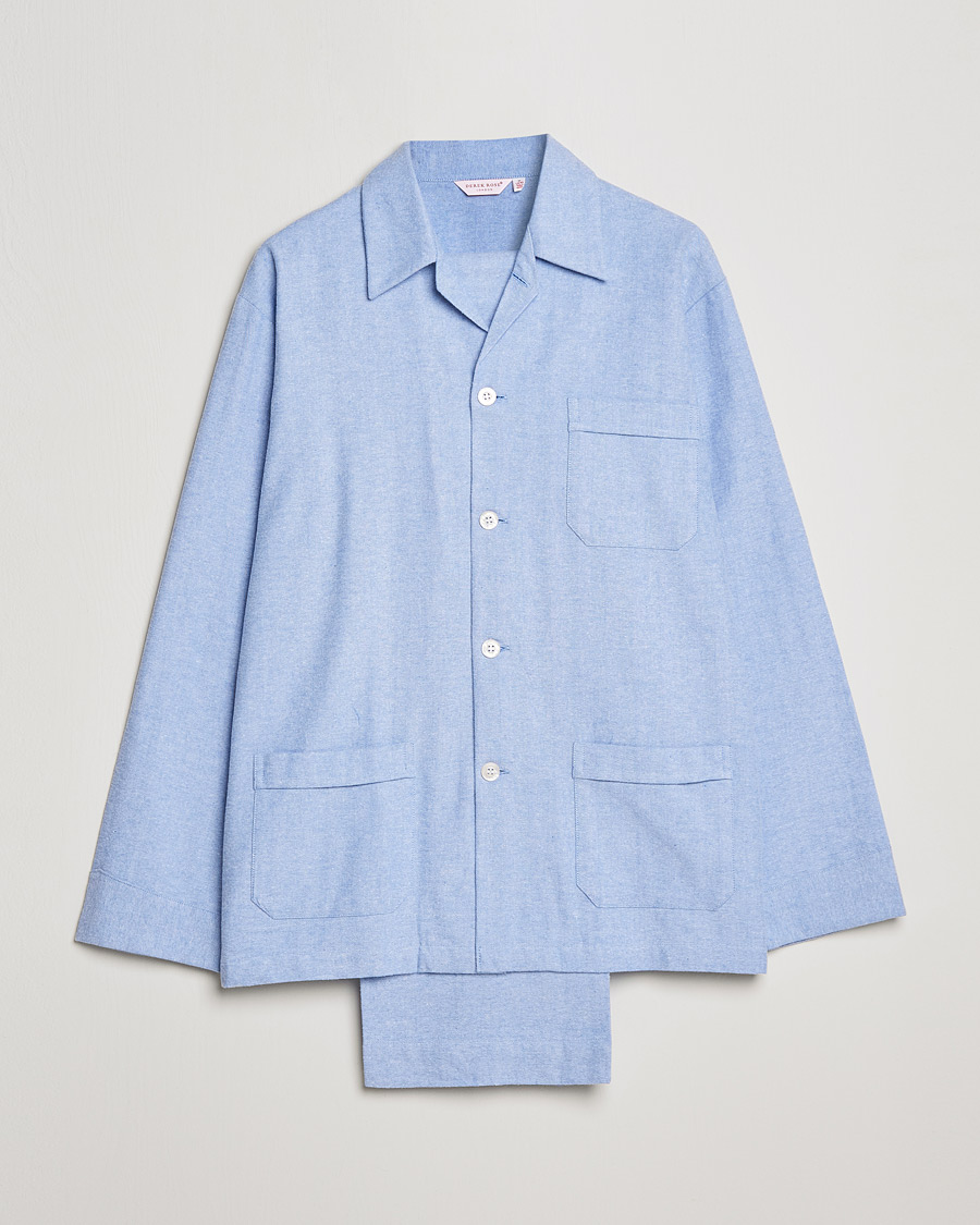Men | Pyjamas | Derek Rose | Brushed Cotton Flannel Herringbone Pyjama Set Blue