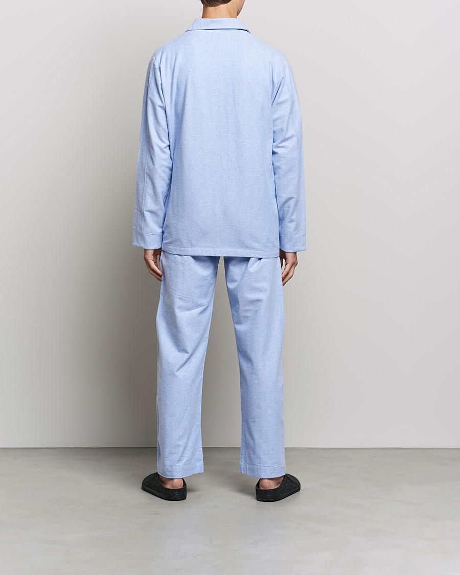 Men | Loungewear | Derek Rose | Brushed Cotton Flannel Herringbone Pyjama Set Blue