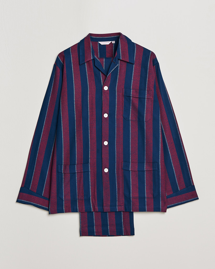 Men | Pyjamas & Robes | Derek Rose | Brushed Cotton Flanell Striped Pyjama Set Navy