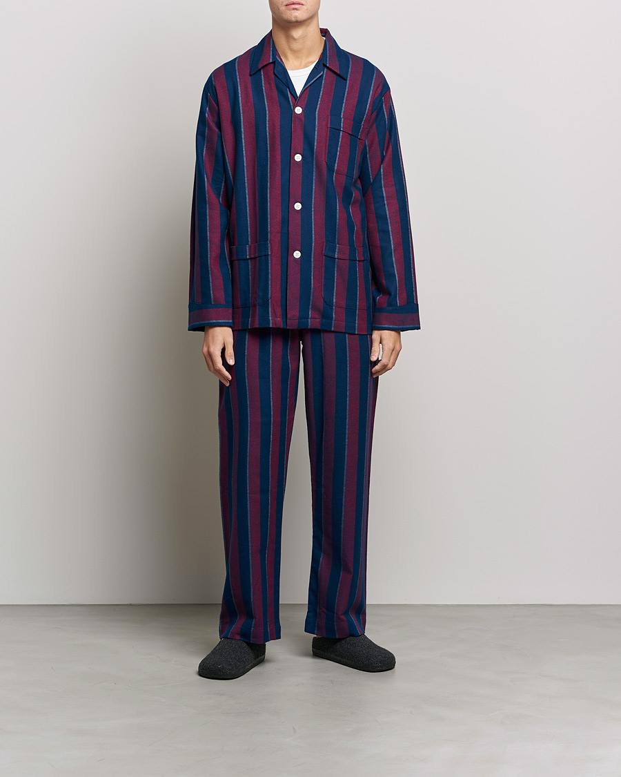 Men | Pyjamas & Robes | Derek Rose | Brushed Cotton Flanell Striped Pyjama Set Navy