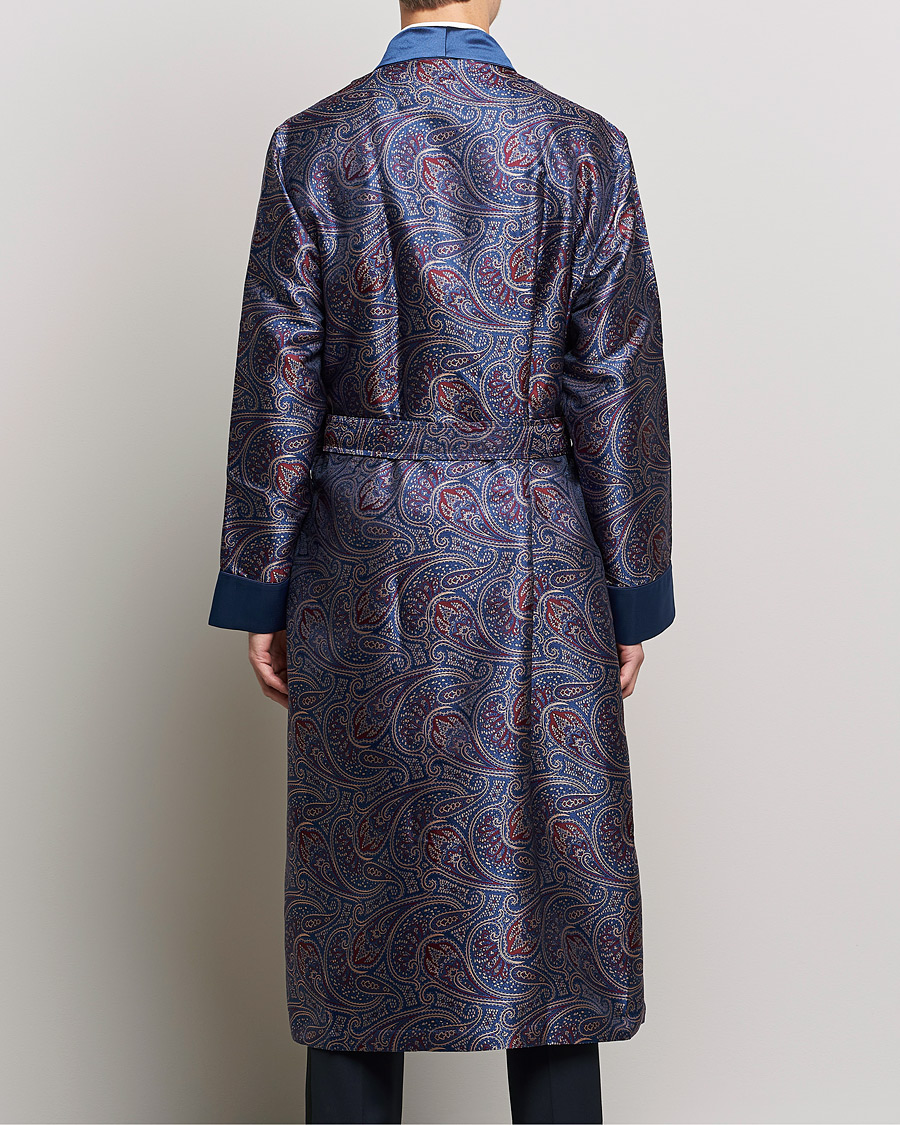 Men | Pyjamas & Robes | Derek Rose | Pure Silk Paisley Dressing Gown Navy