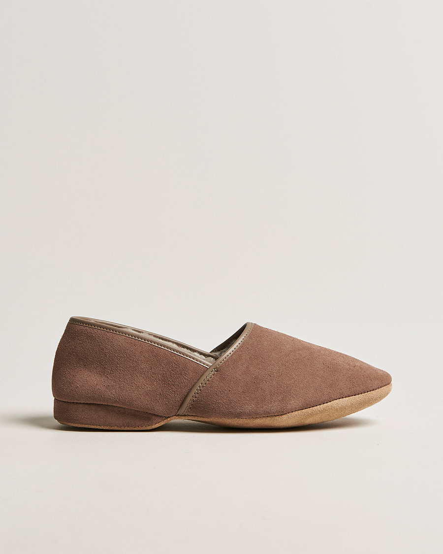 Men | Derek Rose Crawford Sheepskin Suede Slippers Beige | Derek Rose | Crawford Sheepskin Suede Slippers Beige