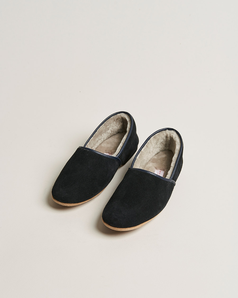 Men | Derek Rose Crawford Sheepskin Suede Slippers Navy | Derek Rose | Crawford Sheepskin Suede Slippers Navy