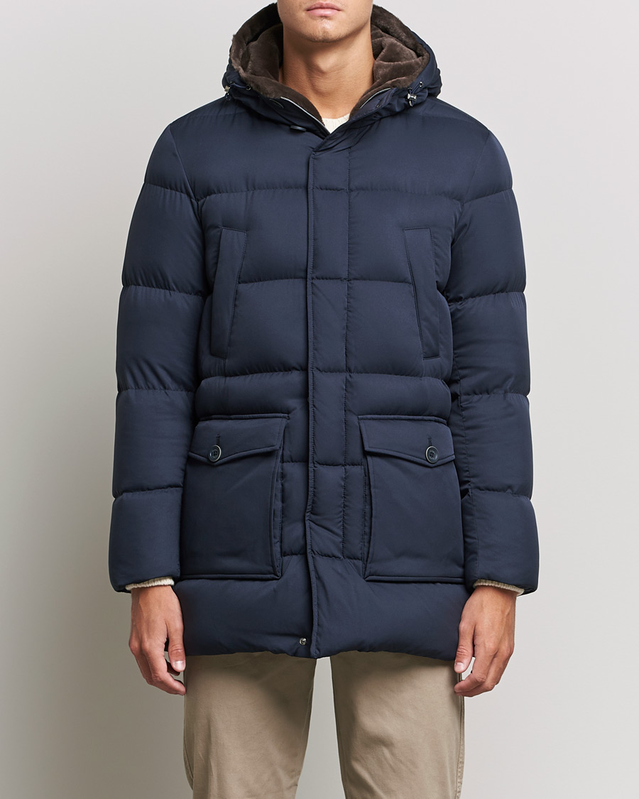 Men | Coats & Jackets | Herno | Faux Fur Down Parka Navy